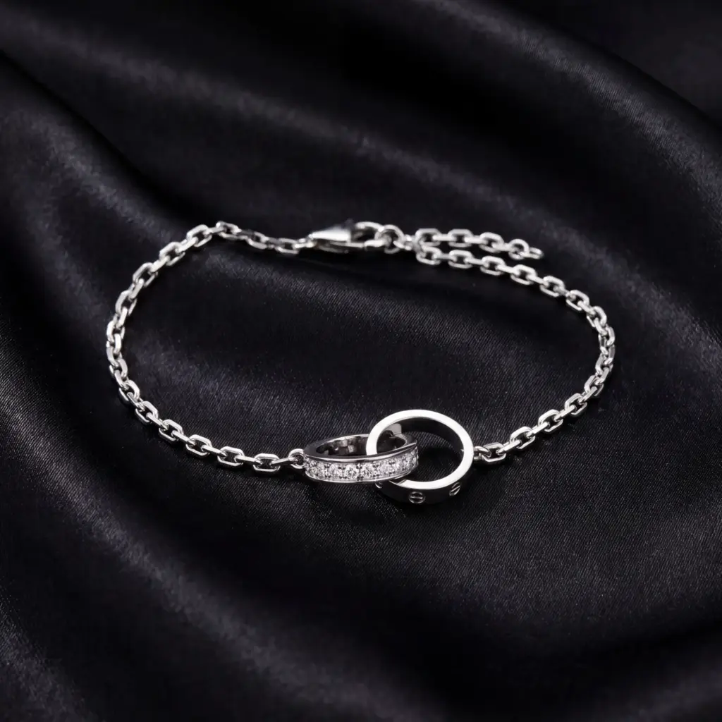 Cartier LOVE bracelet, on chain, half-paved