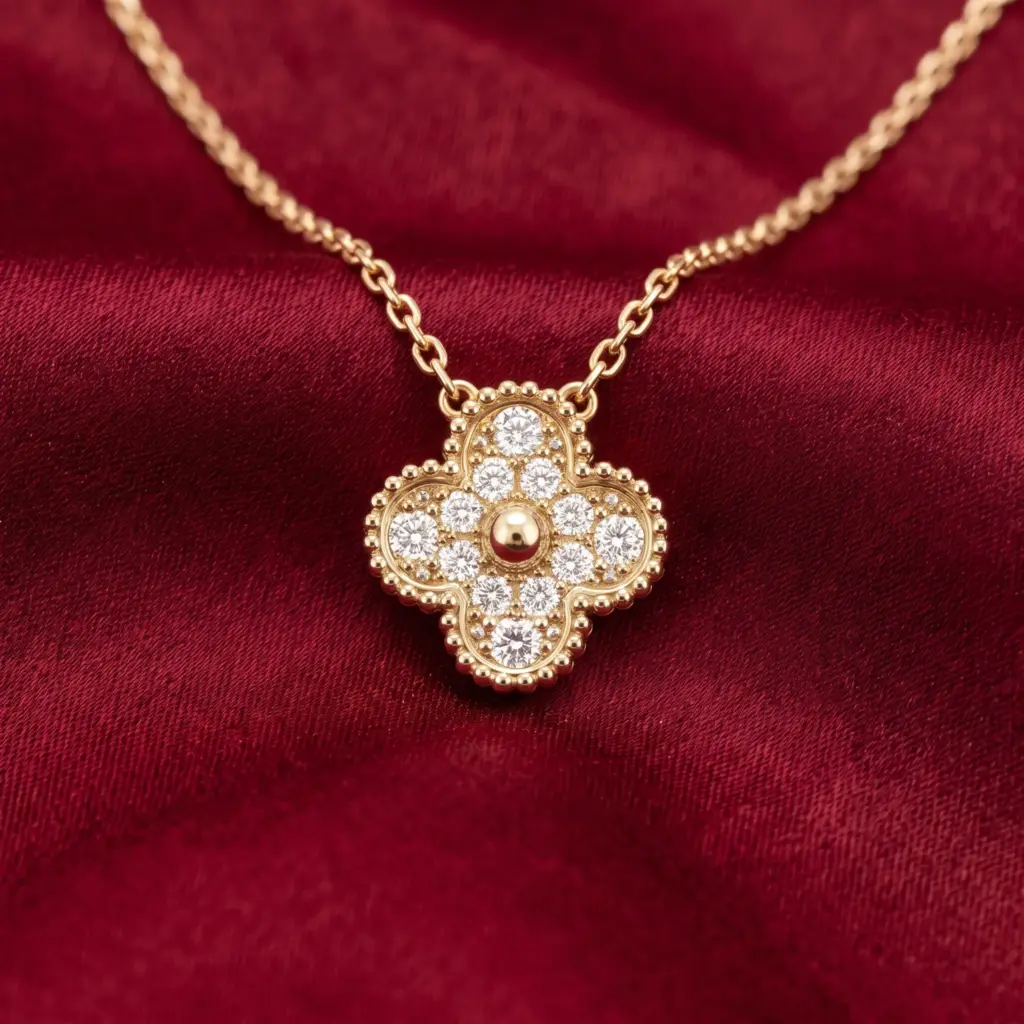 Van Cleef & Arpels, Vintage Alhambra with stones Necklace Gold Filled