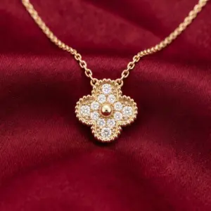 Van Cleef & Arpels, Vintage Alhambra with stones Necklace Gold Filled