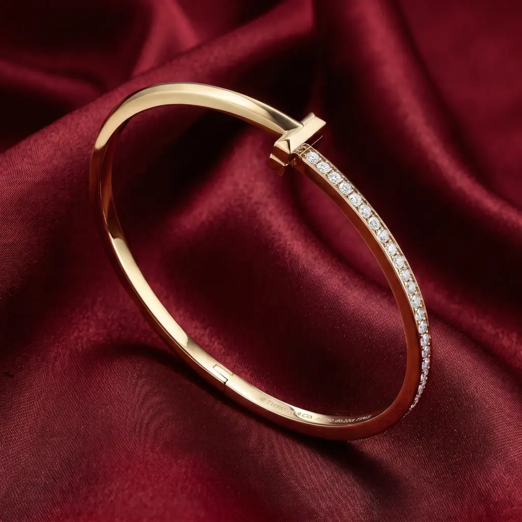 Tiffany T, T1 Narrow Half-Pavé Hinged Bracelet Gold Filled